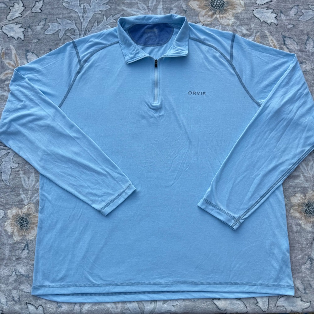 Orvis Quarter Zip Pullover Men XL Blue Long Sleeve Shirt Jersey Fishing